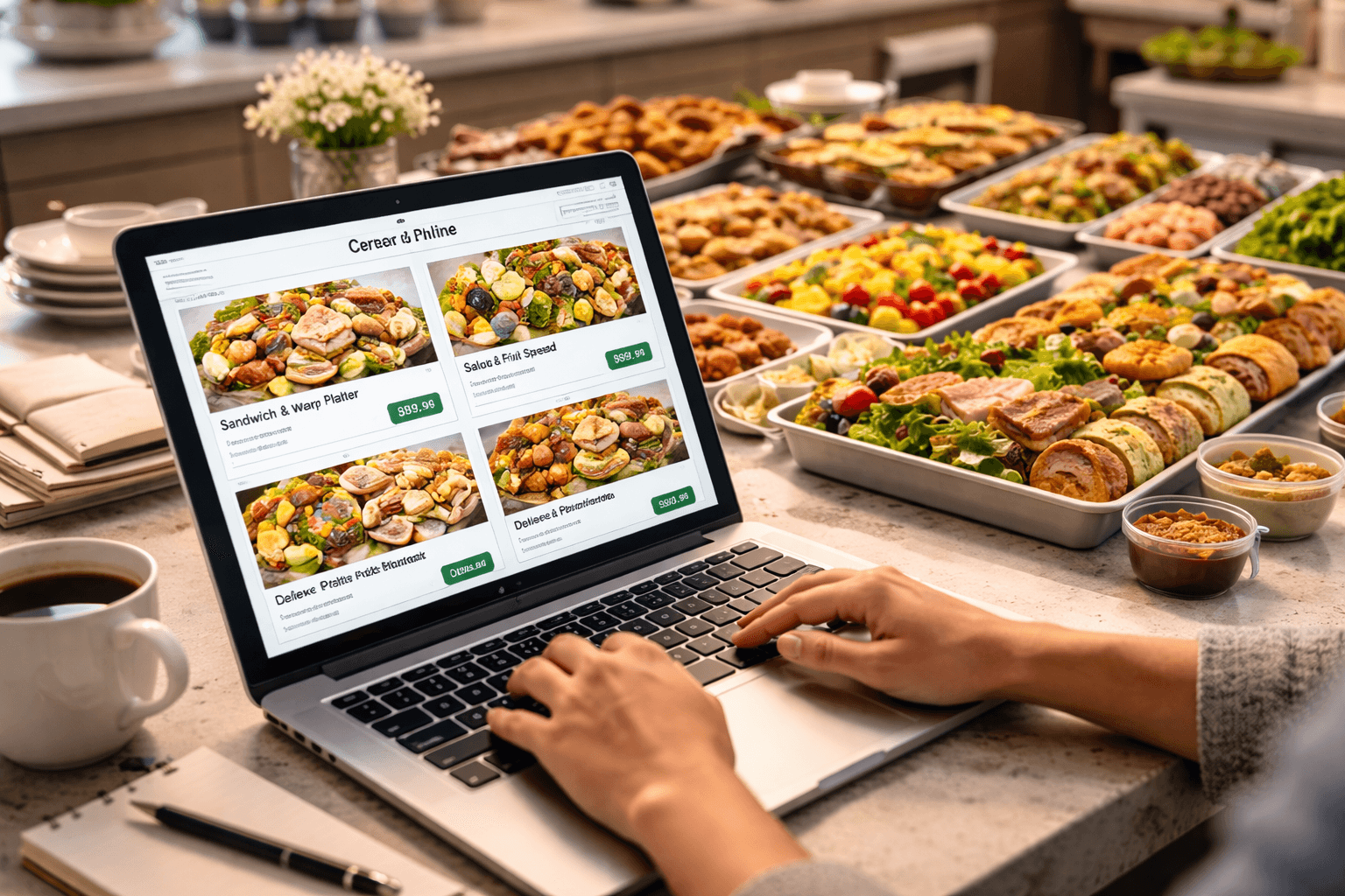 Catering Order Spread and Laptop