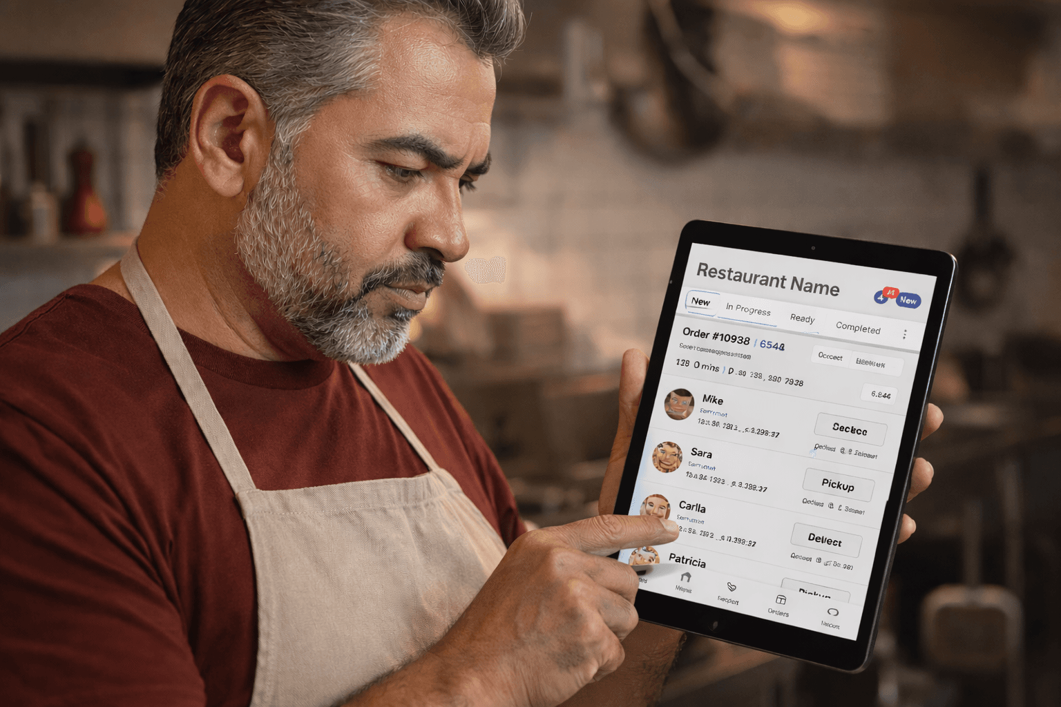 restaurant owner viewing ipad