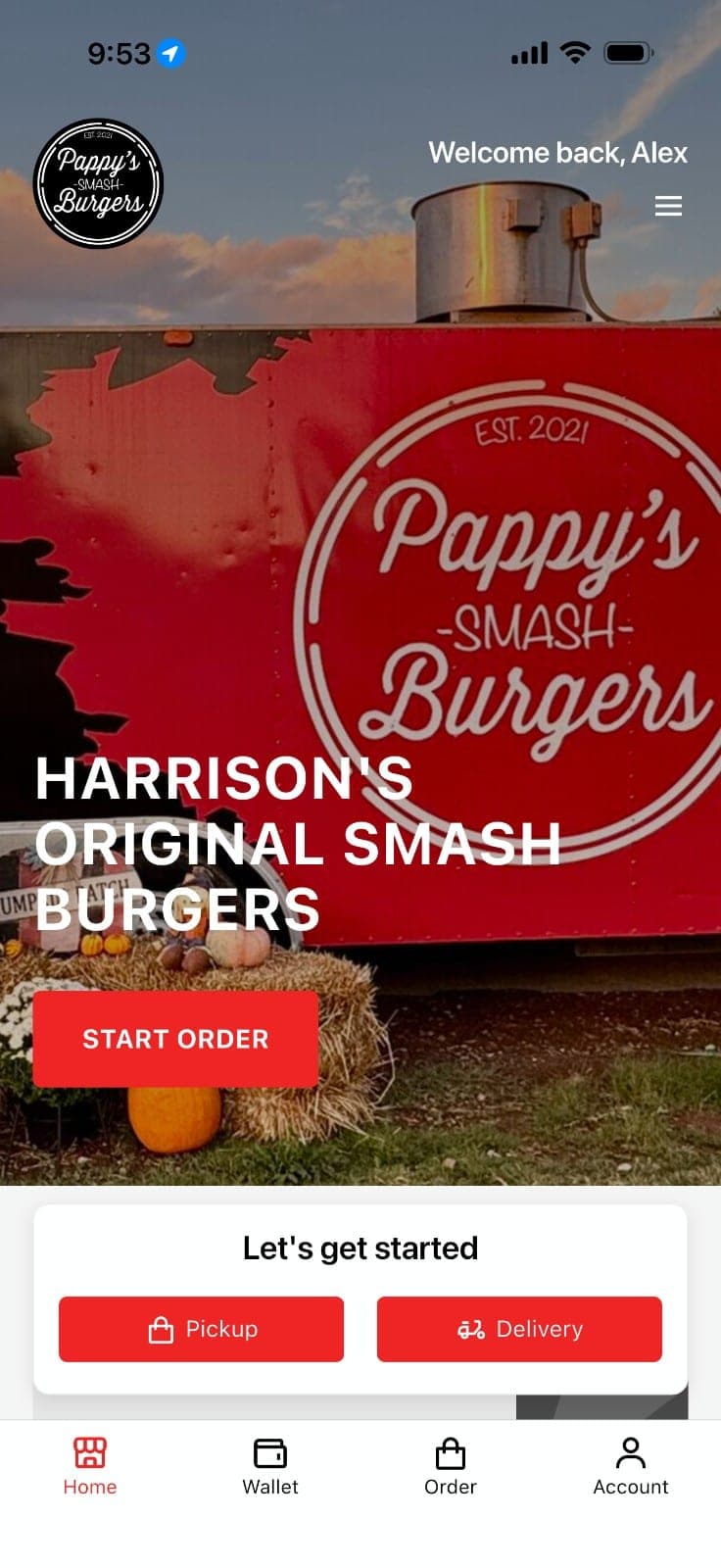 Pappy's Burgers Welcome Page