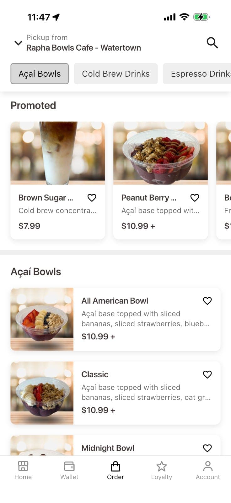 Rapha Bowls Cafe Items Page