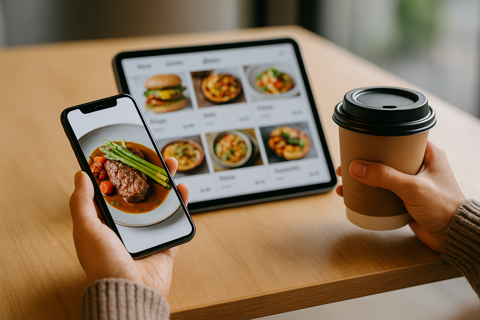Customer with mobile app and website open